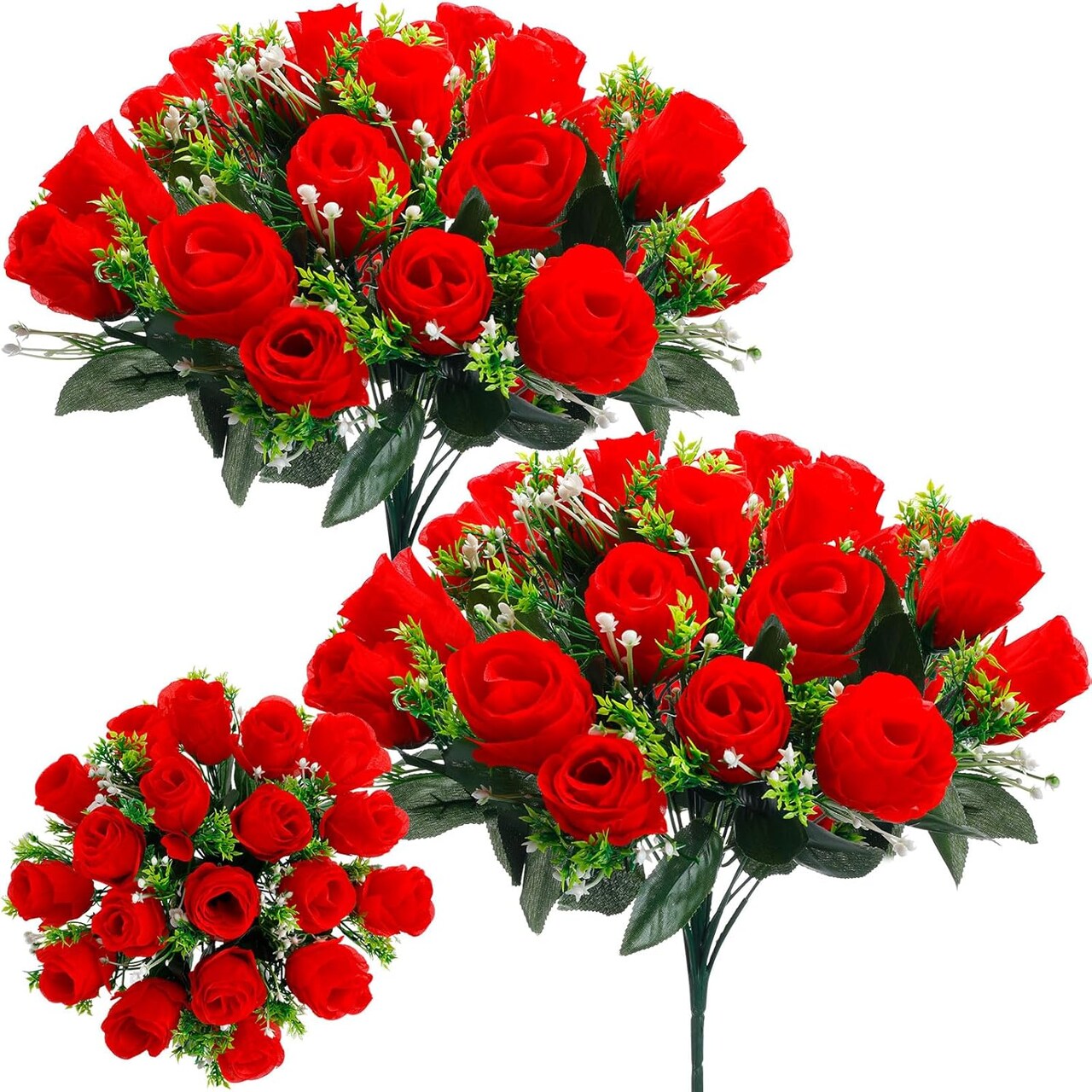 2 Bouquets Cemetery Flowers for Grave Memorial – 18-Head Red Artificial Silk Roses for Headstone & Tombstone Decoration, Valentine’s Day Tribute